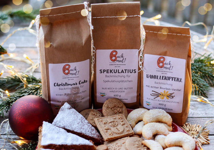 Weihnachts-Set Backmischungen (Spekulatius-, Vanillekipferl- & Christmas Cake-Backmischung)